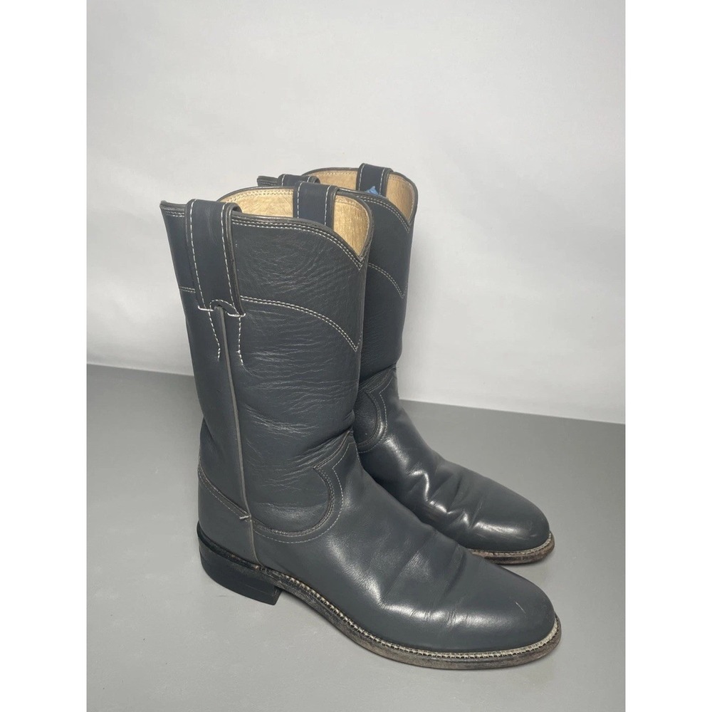 Vintage Justin Boots Gray Leather Roper Western Cowgirl Women's 7A